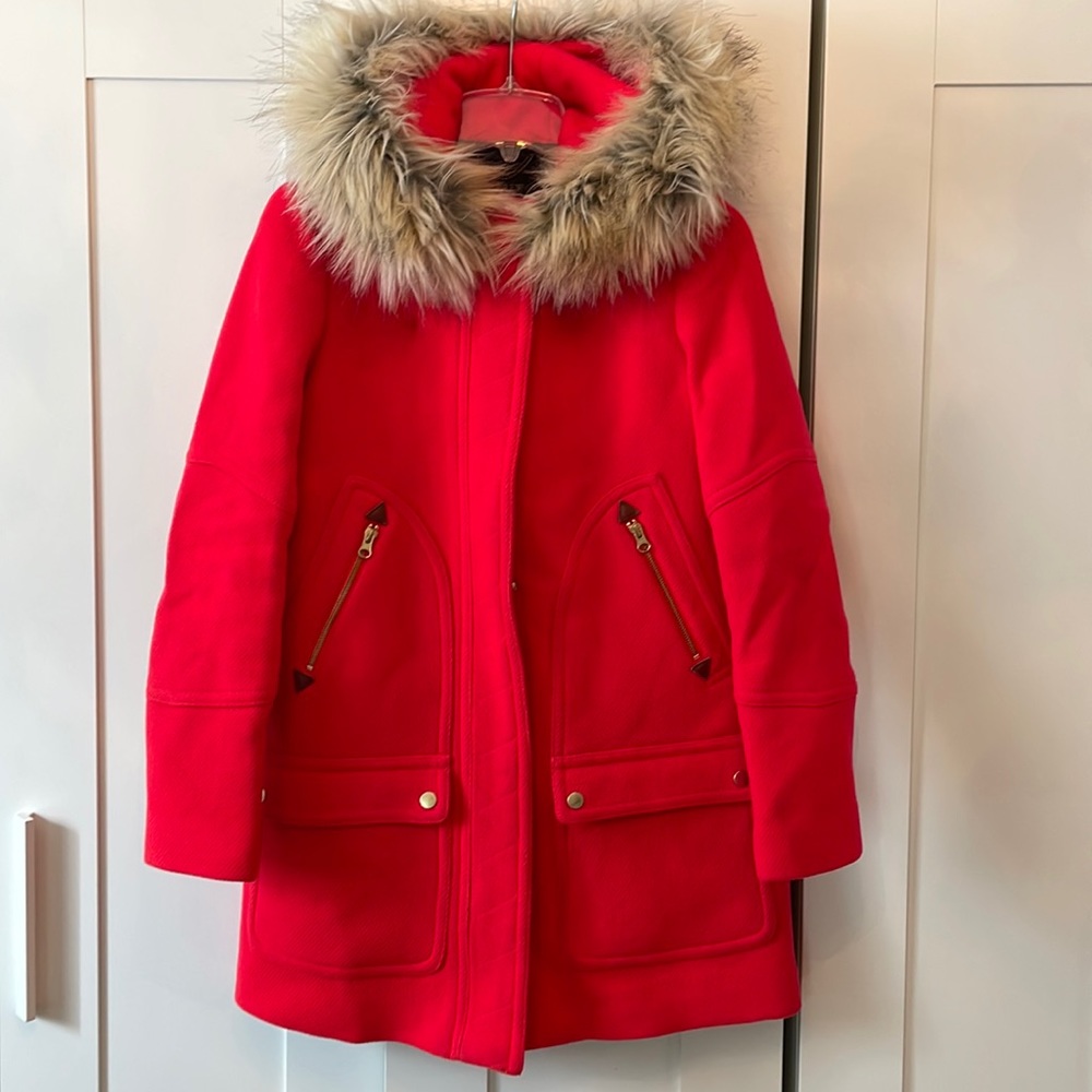 J.Crew Stadium Cloth Pea Coat, Size 2, Red